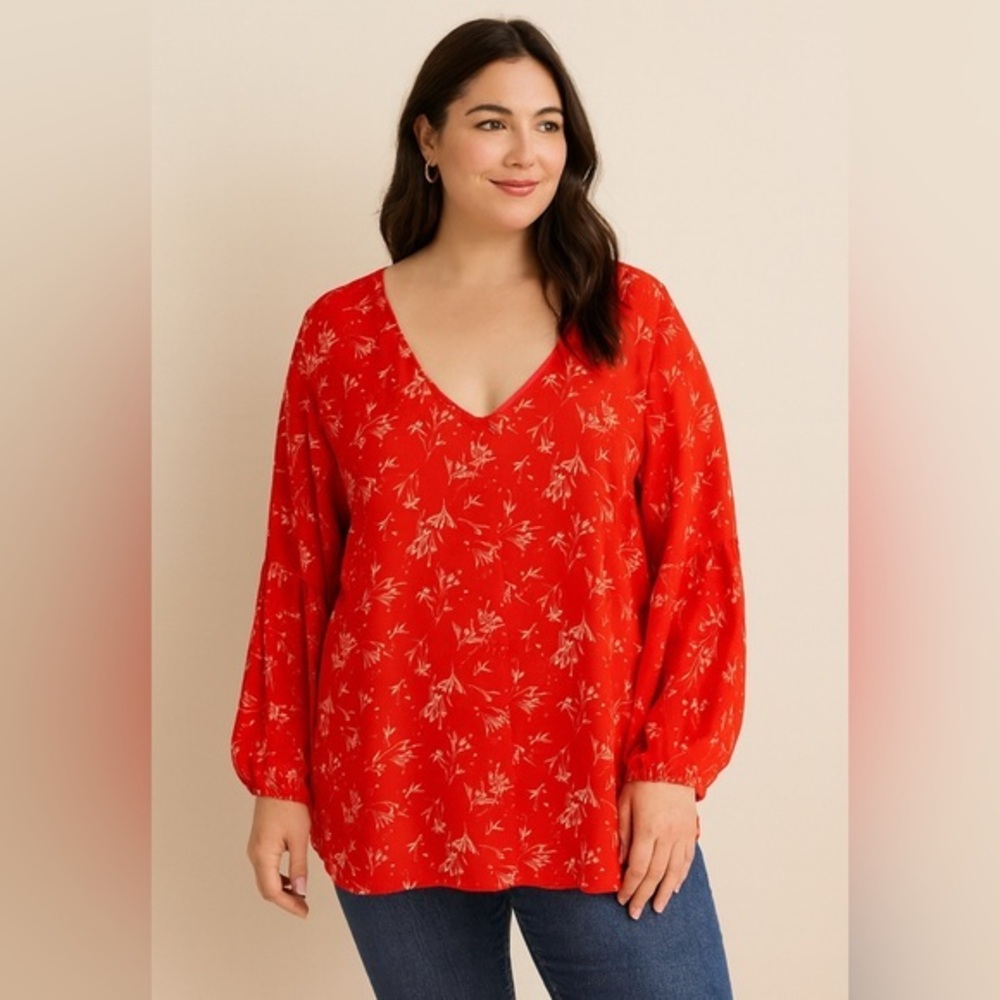 Collective Concepts Women’s Coral Orange Long Sleeve Blouse NWOT 2X #2365